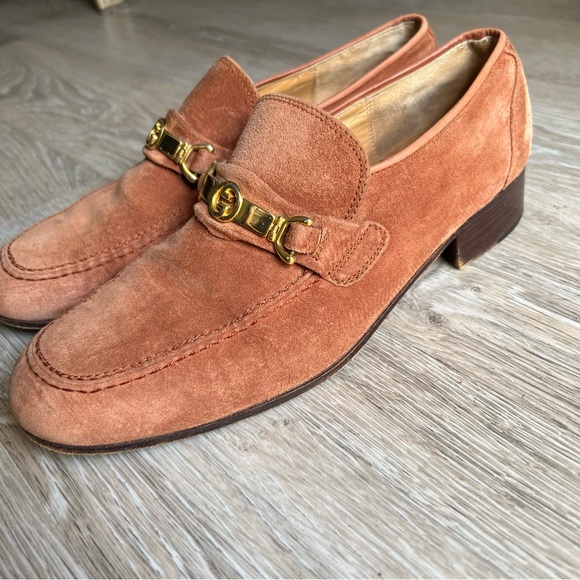 Vintage 80s Gucci Carmel Suede Leather Loafers 41.5 US 8.5 unisex women’s US 10 - Picture 1 of 16